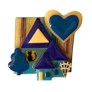 Vintage "House Pins' by Lucinda Brooch with Kitty in the Window